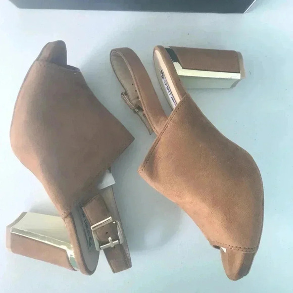 NIB!Spirit Moda Tan -Peek toe -gold back heel Chucky shoes size 9 - Picture 4 of 11